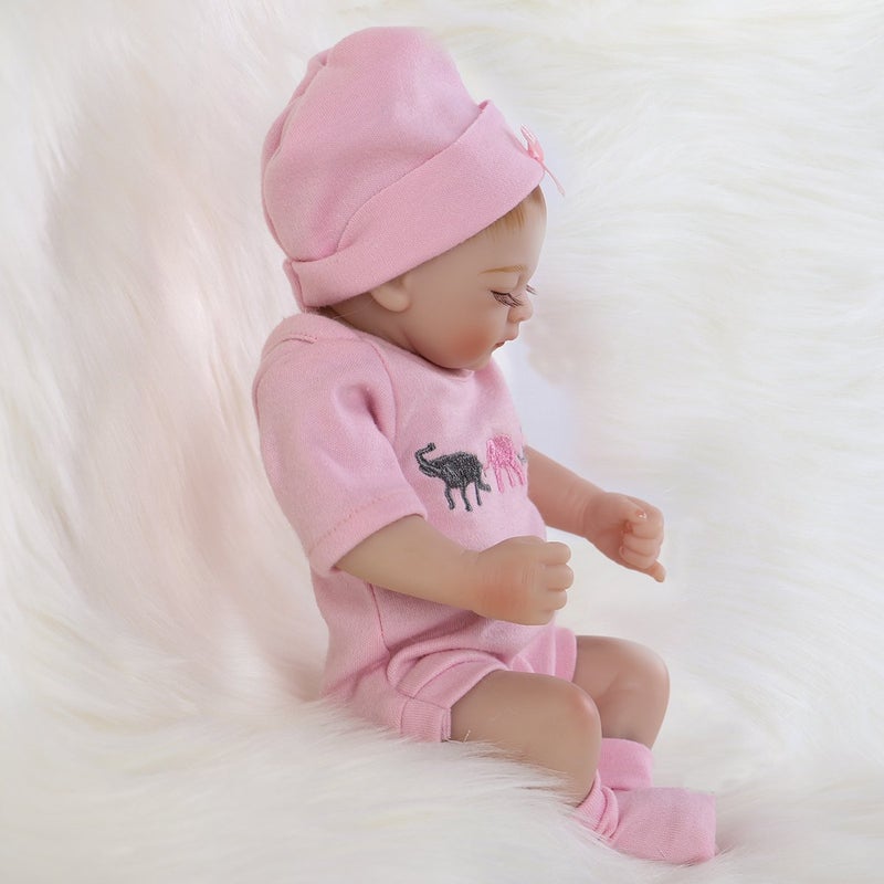 ENADOLL Reborn Baby Doll Realistic Silicone Vinyl Baby Girl 10 inch Lifelike Doll Gift Set for Ages 3+(10 inch  Close Eyes Girl) - Image 5